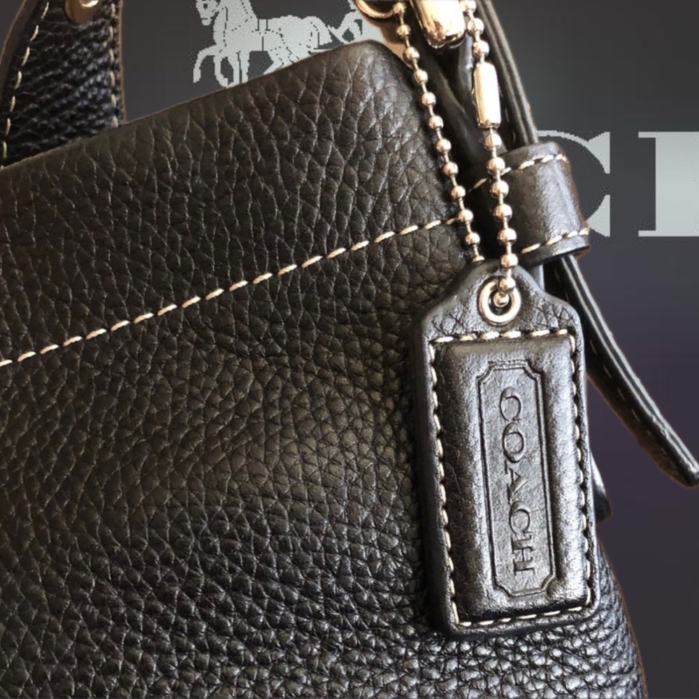 COACH F15064 BLK PEBBLED LEATHER SHOULDER CROSSBODY BAG PURSE ZIPPER SILVER KORS